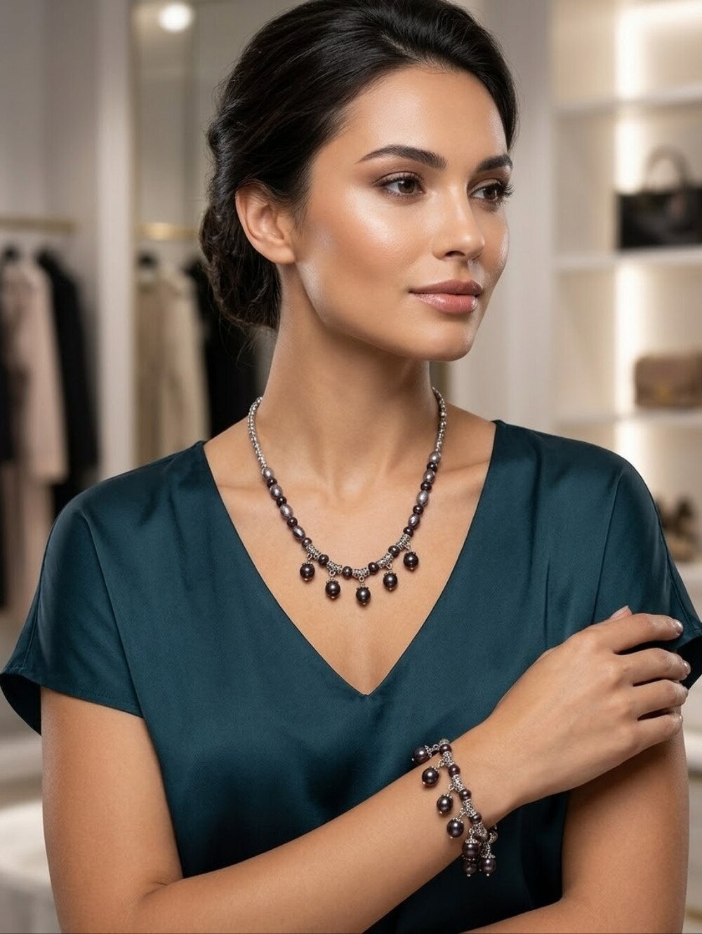 Necklace &‎ Bracelet With Brown Pearls sets